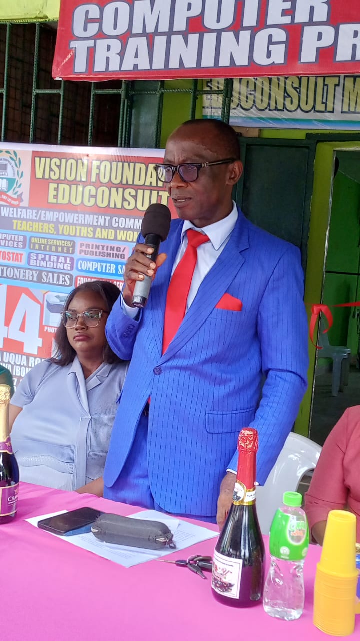 A Vision Foundation EduConsult executive speaking during the Eket office opening