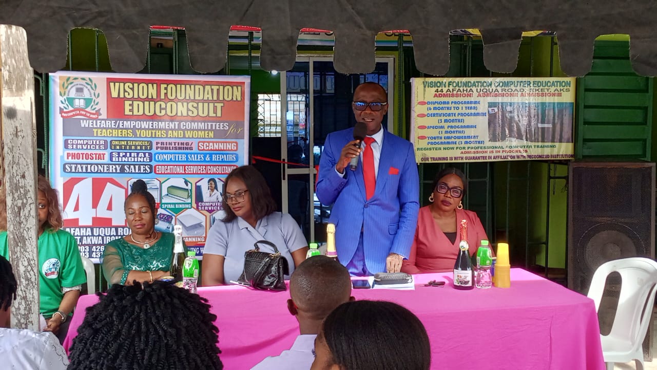 The Vision Foundation EduConsult team speaking at the new Eket office during the opening event